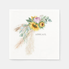 Boho Sunblommor & Rosa Peonies Personlig Shower Pappersservett