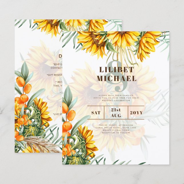Boho Sunblommor Rustic Wedding Dubbla Sided (Fram/baksida)