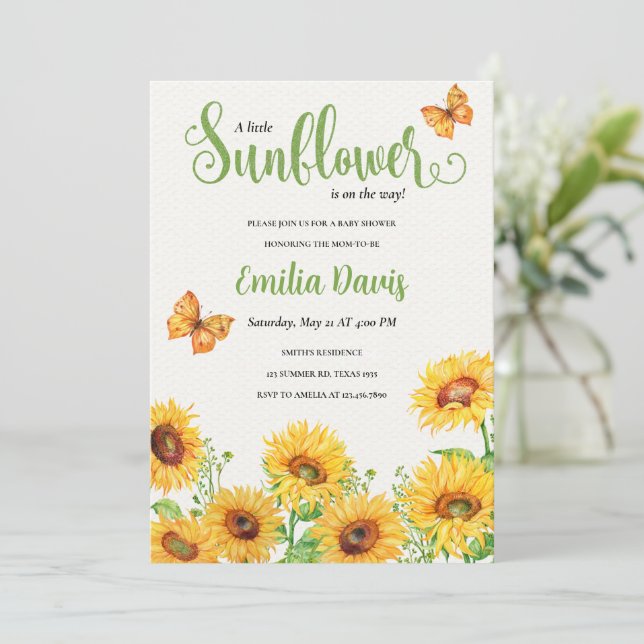 Boho Sunflowe Baby Shower-inbjudan Inbjudningar (Stående Fram)