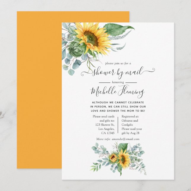 Boho Sunflower Eucalyptus Baby Shower via Post Inbjudningar (Fram/baksida)