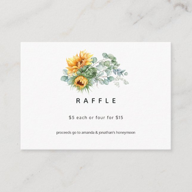 Boho Sunflower Eukalyptus Bröllodsraffle Tilläggskort (Framsida)