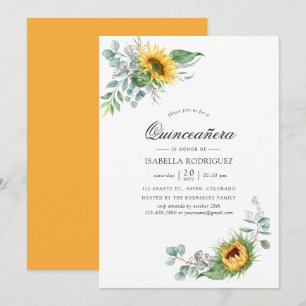 Boho Sunflower Eukalyptus Quinceañera Inbjudningar