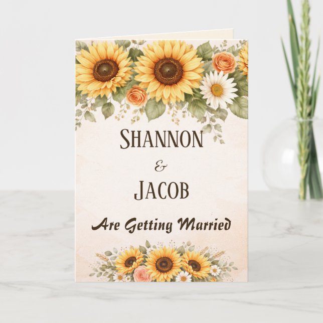 Boho Sunflower Floral Elegant Custom Wedding  Inbjudan (Framsida)