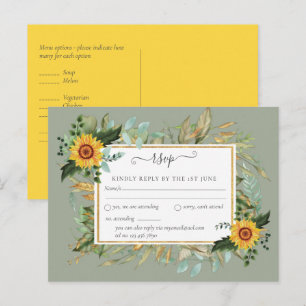 Boho Sunflower Sage Greenery Bröllop Vykort