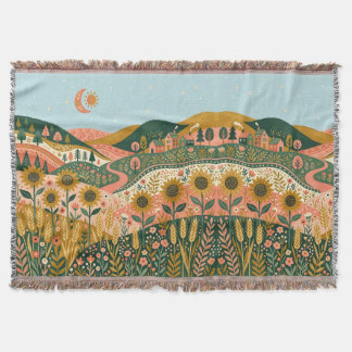 Boho Sunflower & Wheat Field Blanket Filt