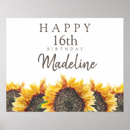Boho Sunflowers Vita Glada 16-årsdag (eller vilken Poster