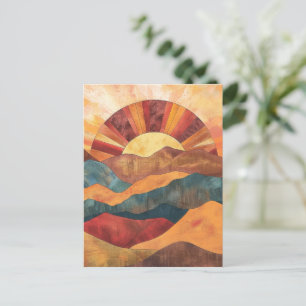 Boho Sunset over Mountains -Retro Earthy Ligcape Vykort