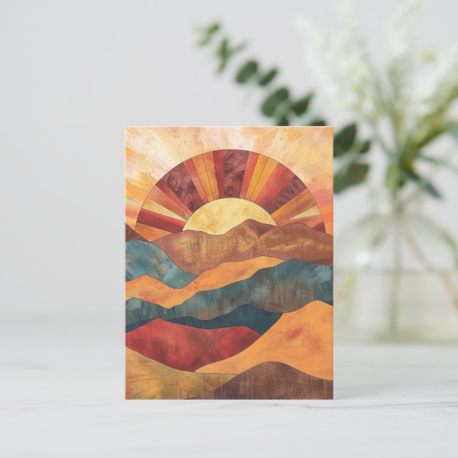 Boho Sunset over Mountains -Retro Earthy Ligcape Vykort (Stående Fram)