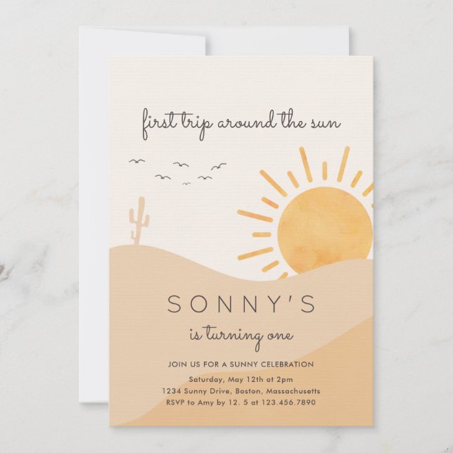 Boho Sunshine 1:a Resa runt Sol Birthday Inv Inbjudningar (Framsida)