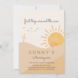 Boho Sunshine 1:a Resa runt Sol Birthday Inv Inbjudningar