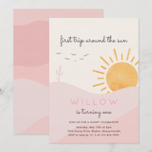 Boho Sunshine 1:a Resa runt Sol-födelsedagen Inbjudningar