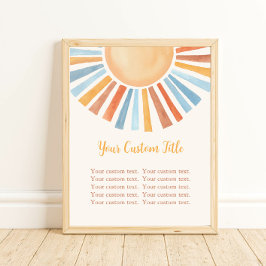 Boho sunshine anpassningsbar tecken sol gult blue poster