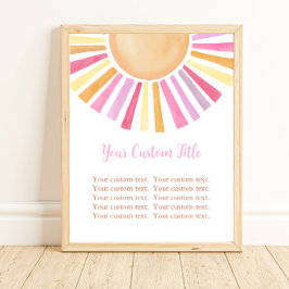 Boho sunshine anpassningsbar tecken sol rosa gult poster