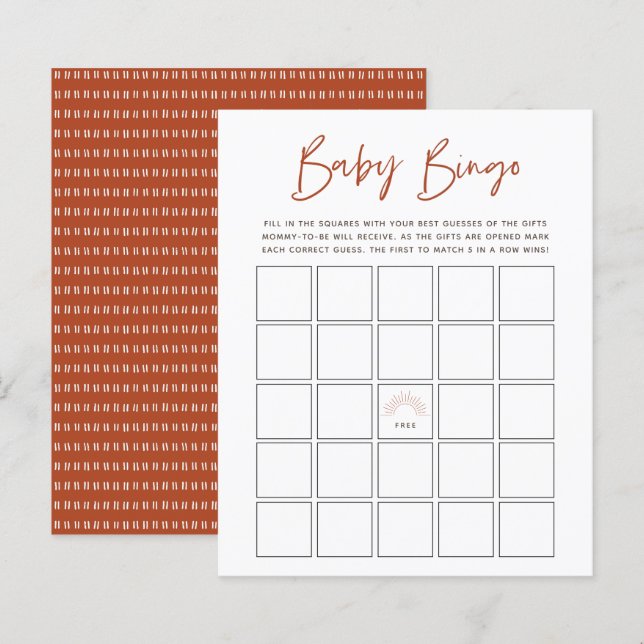 Boho Sunshine Baby Bingo Game (Fram/baksida)