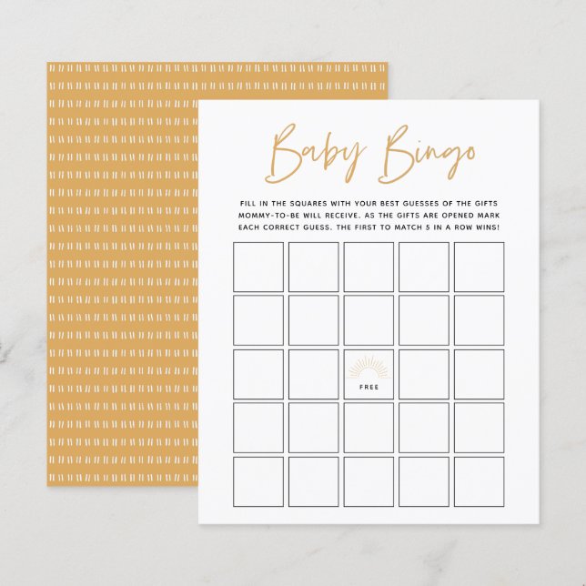 Boho Sunshine Baby Bingo Game (Fram/baksida)