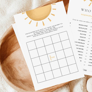 Boho Sunshine Baby Shower Bingo Activity Games