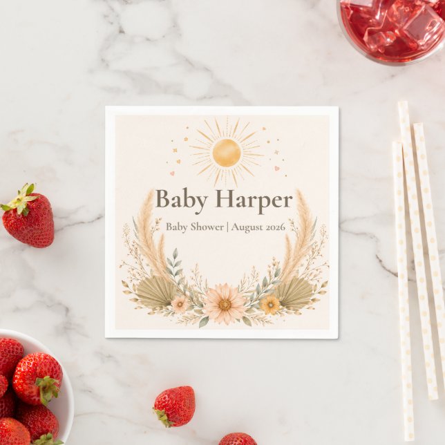 Boho Sunshine Baby Shower Cocktail Servetter (Insitu)