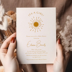 Boho Sunshine Baby Shower Det är en flicka Inbjudningar