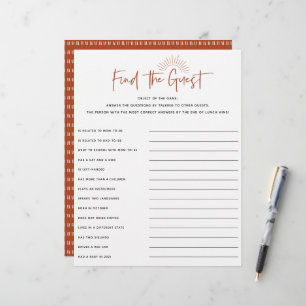 Boho Sunshine Baby Shower Guest Game