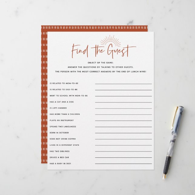 Boho Sunshine Baby Shower Guest Game (Fram/Back In Situ)
