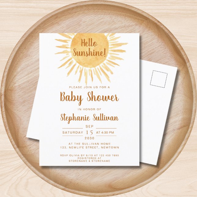 Boho Sunshine Baby Shower Inbjudan Vykort (Skapare uppladdad)