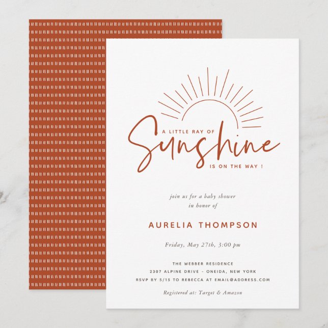 Boho Sunshine Baby Shower Inbjudningar (Fram/baksida)