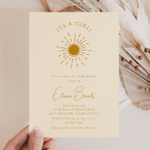 Boho Sunshine   Beige Baby Shower Det är en flicka Inbjudningar