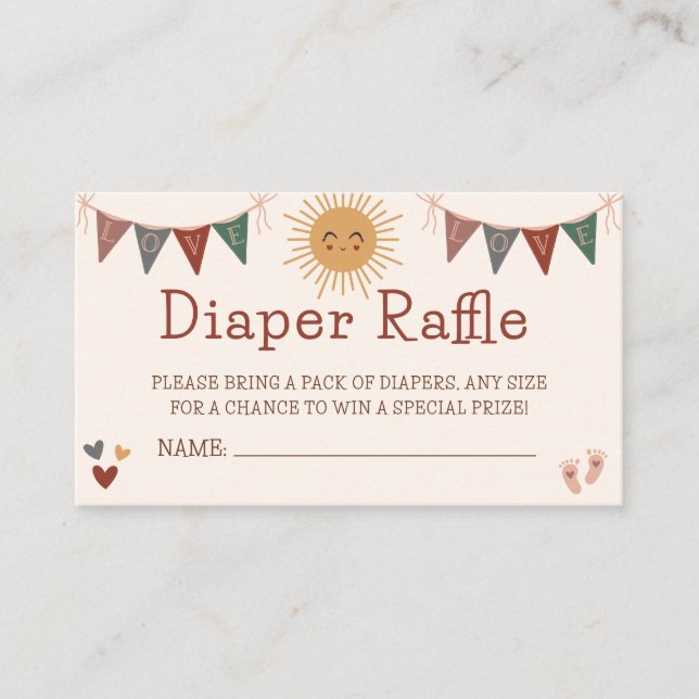 Boho Sunshine Diaper Raffle Baby Shower Tilläggskort (Framsida)