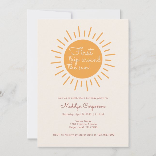 Boho Sunshine First Birthday Inbjudningar (Framsida)