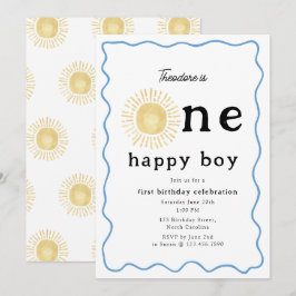 Boho Sunshine First Birthday One Lycklig Boy Retro Inbjudningar