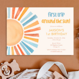 Boho Sunshine första resa runt sol-födelsedagen Inbjudningar