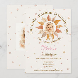 Boho Sunshine Foto Första Födelsedagsflicka Inbjudningar