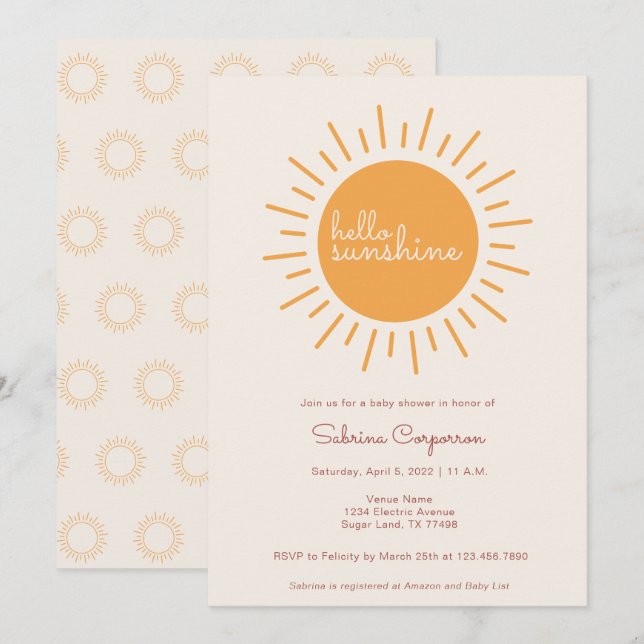Boho Sunshine Gender Neutral Baby Shower Inbjudningar (Fram/baksida)