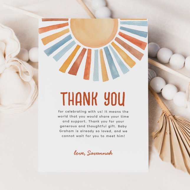 Boho Sunshine Gender Neutral Baby Shower Tack Kort (Skapare uppladdad)