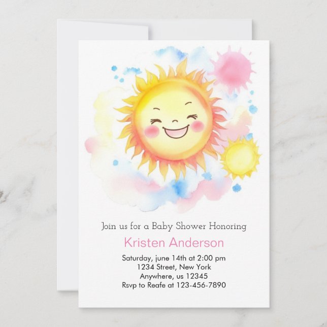 Boho Sunshine Girl Baby Shower Inbjudningar (Framsida)