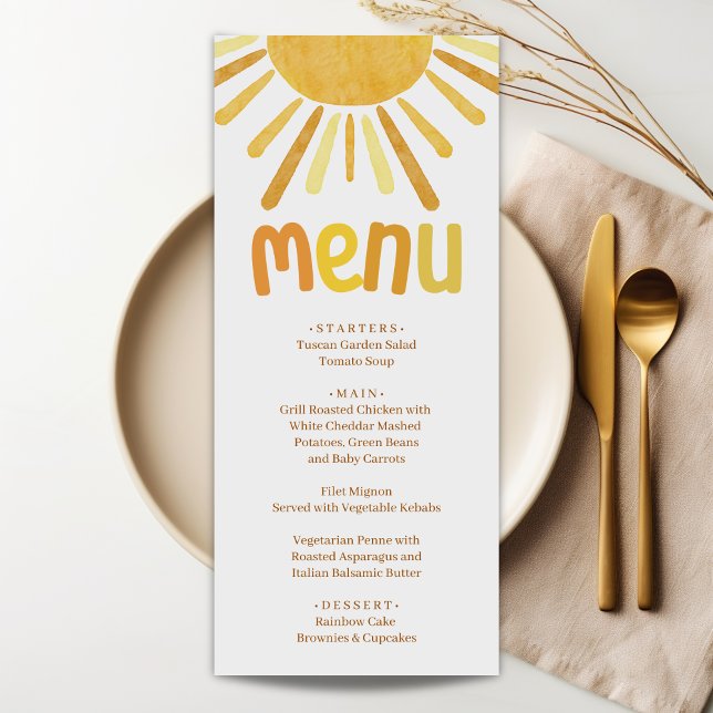 Boho Sunshine Gult Baby Shower Meny (Skapare uppladdad)