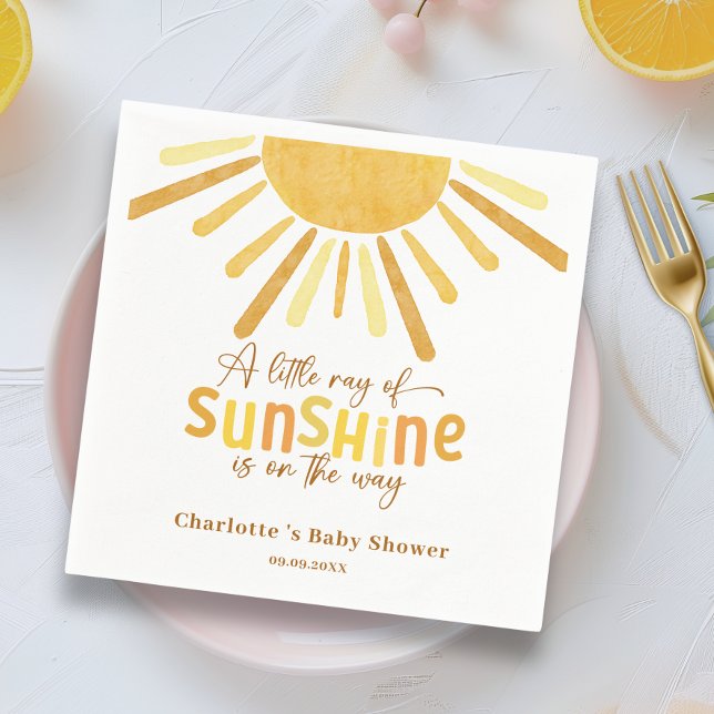 Boho Sunshine Gult Baby Shower Pappersservett (Little ray Napkin)