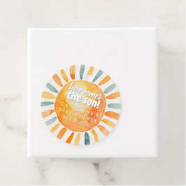 Boho Sunshine här kommer hit från Son Baby Shower Gåvor Etiketter