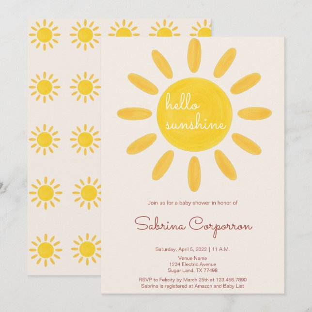 Boho Sunshine Könsneutrala Bebis Kalas Inbjudan (Fram/baksida)