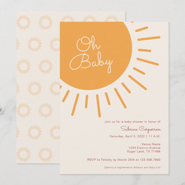 Boho Sunshine Neutral Baby Shower-inbjudan till kö Inbjudningar (Fram/baksida)