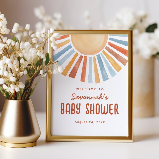 Boho Sunshine Neutral Bebis Shower Välkomstskylt Fototryck (Skapare uppladdad)