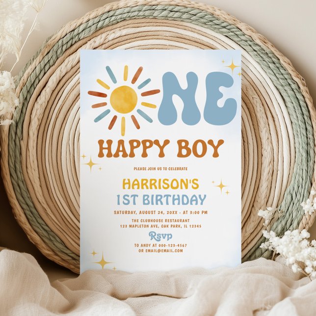 Boho Sunshine One Lycklig Boy Birthday Inbjudningar (Skapare uppladdad)