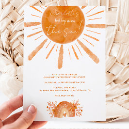 Boho sunshine rainbow orange 1 födelsedag inbjudningar