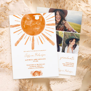 Boho sunshine rainbow orange 4 foton studenten inbjudningar