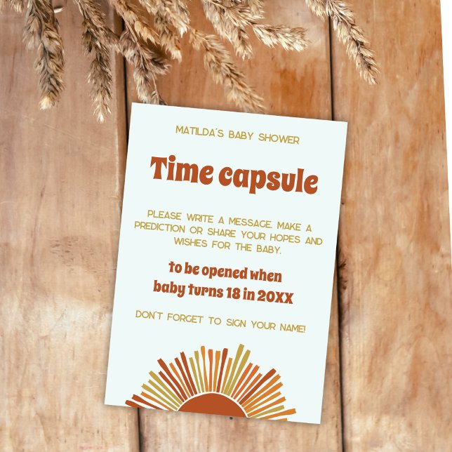 Boho Sunshine Retro Time Capsule Baby Shower Game Kort (time capsule boho sunshine baby shower baby predictions baby shower activity)