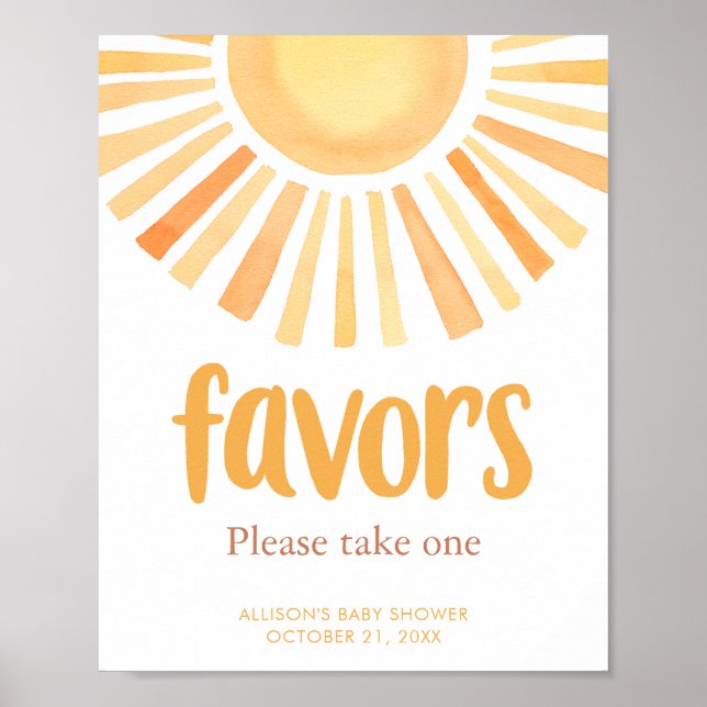 Boho sunshine sol babydusch party favors-tecken poster (Framsidan)