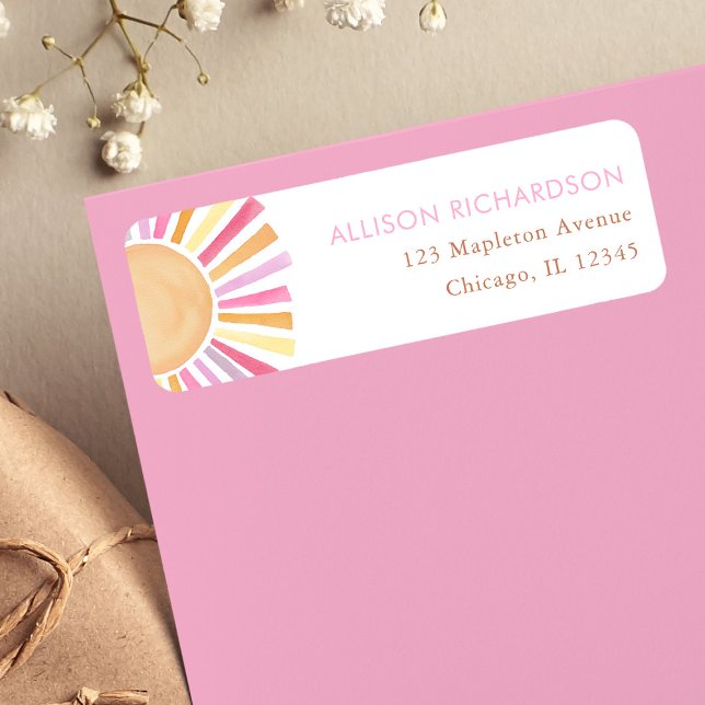 Boho sunshine sol muterade toner rosa gult orange returadress etikett (Skapare uppladdad)