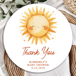 Boho Sunshine Söt Sol Bebis Shower Tack Kort Runt Klistermärke