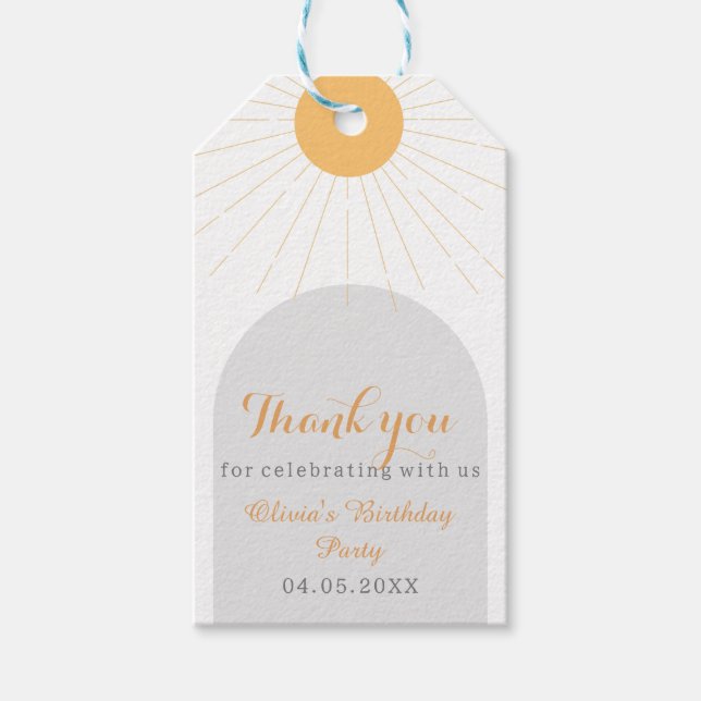 Boho Sunshine Tack Födelsedagsfest Presentetikett (Framsidan)