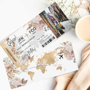 Boho Surprise Birthday Boarding Pass Resa Biljett Inbjudningar